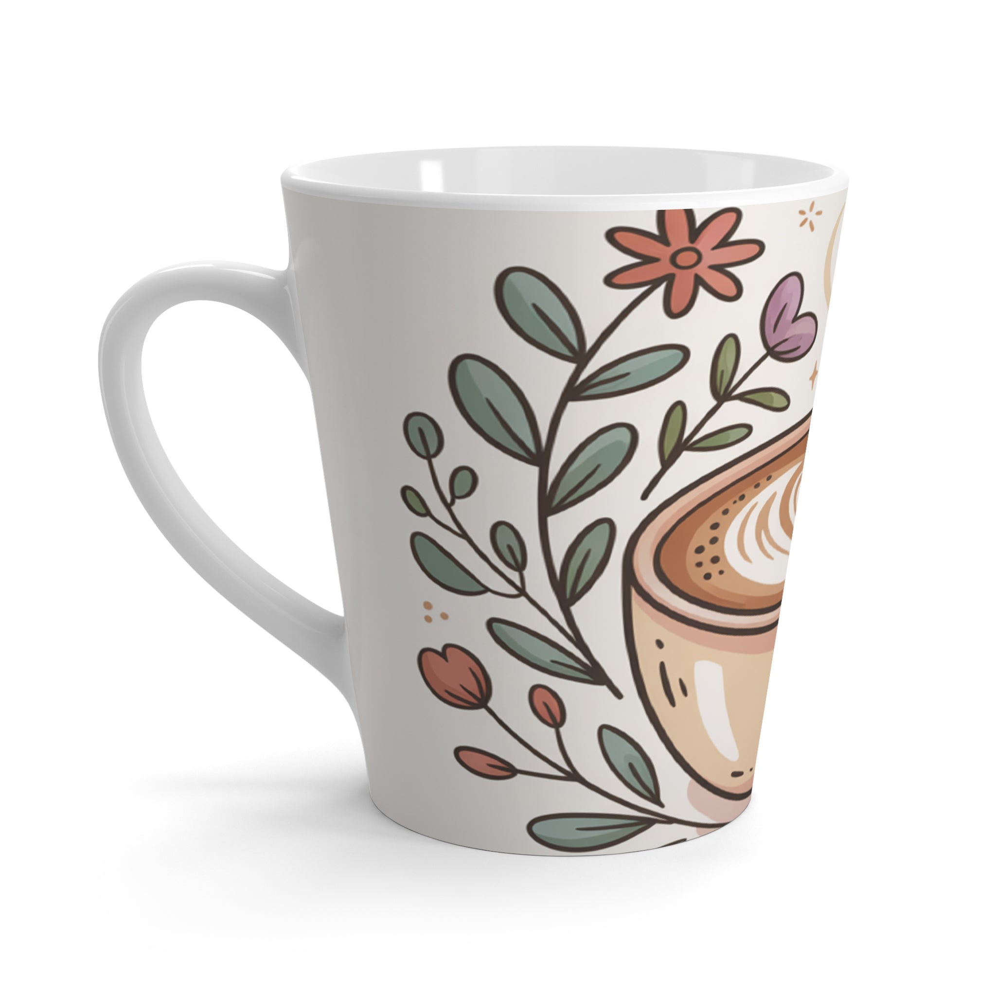 Floral Latte Art Ceramic Latte Mug