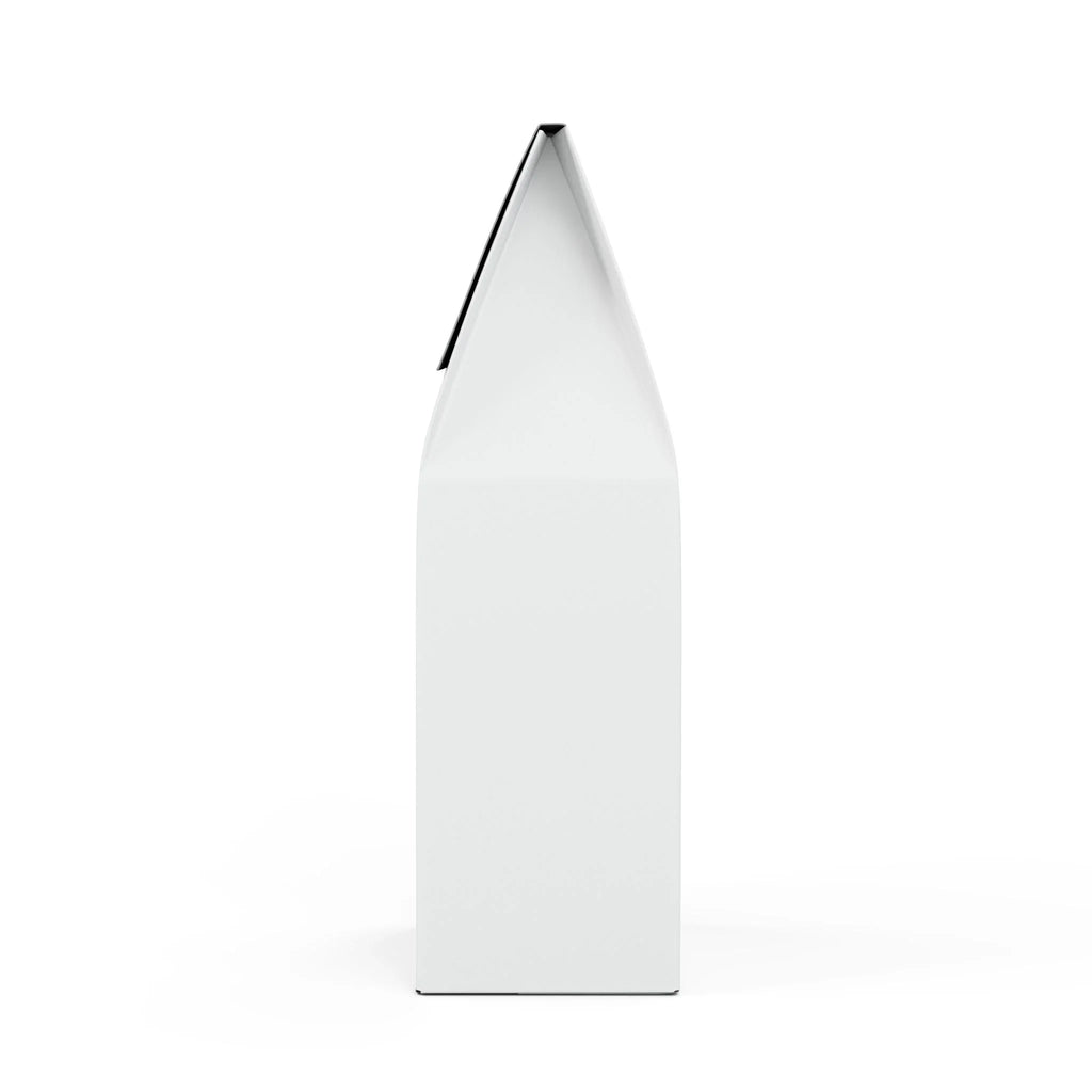 Blank white carton box with sealed spout top, packaging mockup on white background