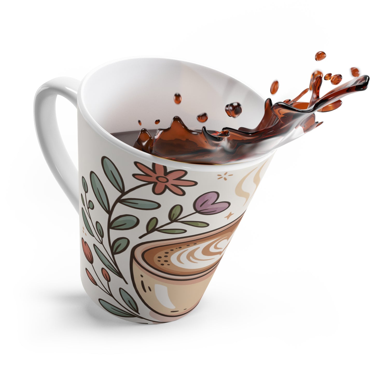 Floral Latte Art Ceramic Latte Mug