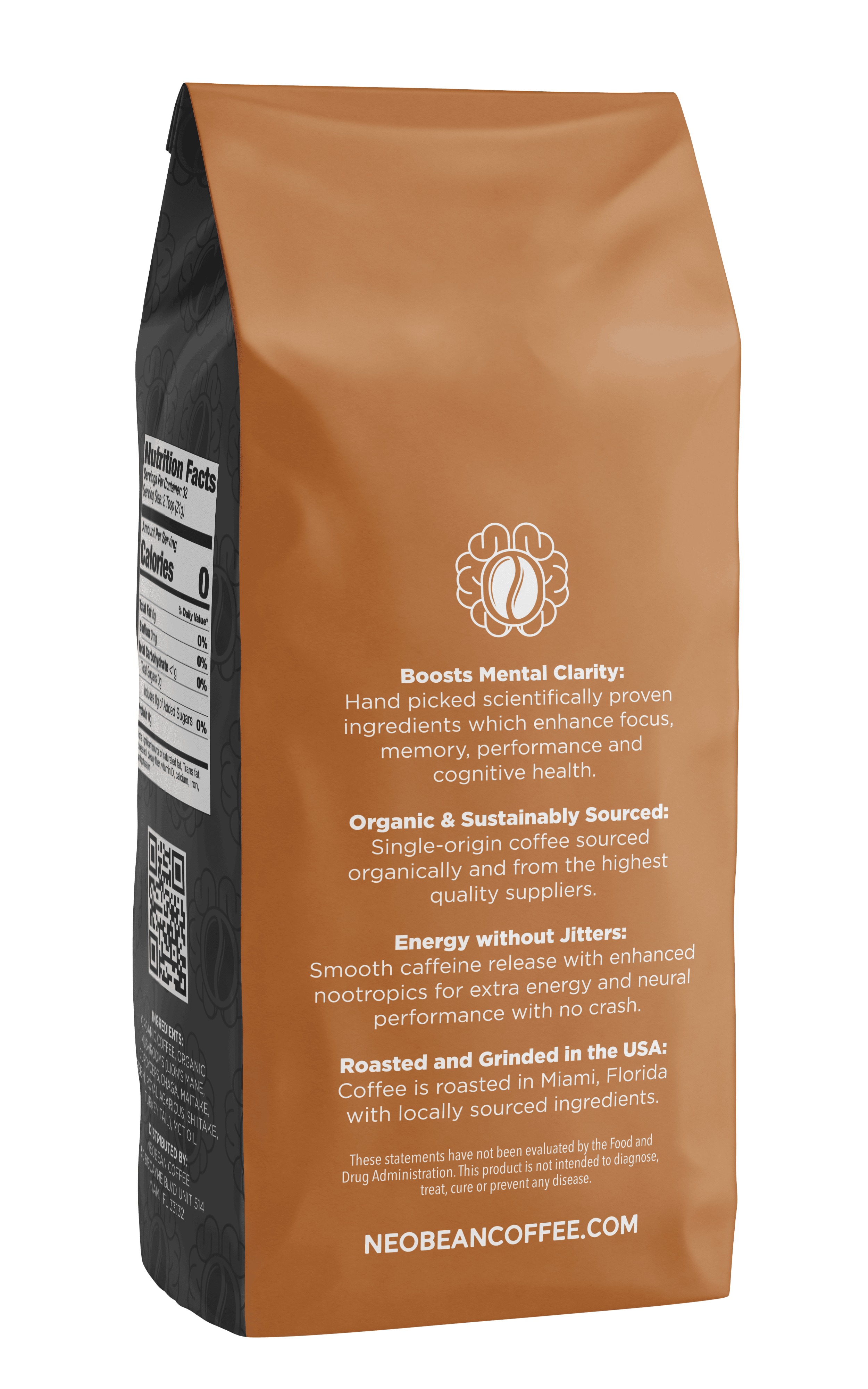Neobean Black Label Cerebro Blend - Mushroom Coffee - Adaptogen Coffee with 8 Mushrooms &amp; MCT Oil